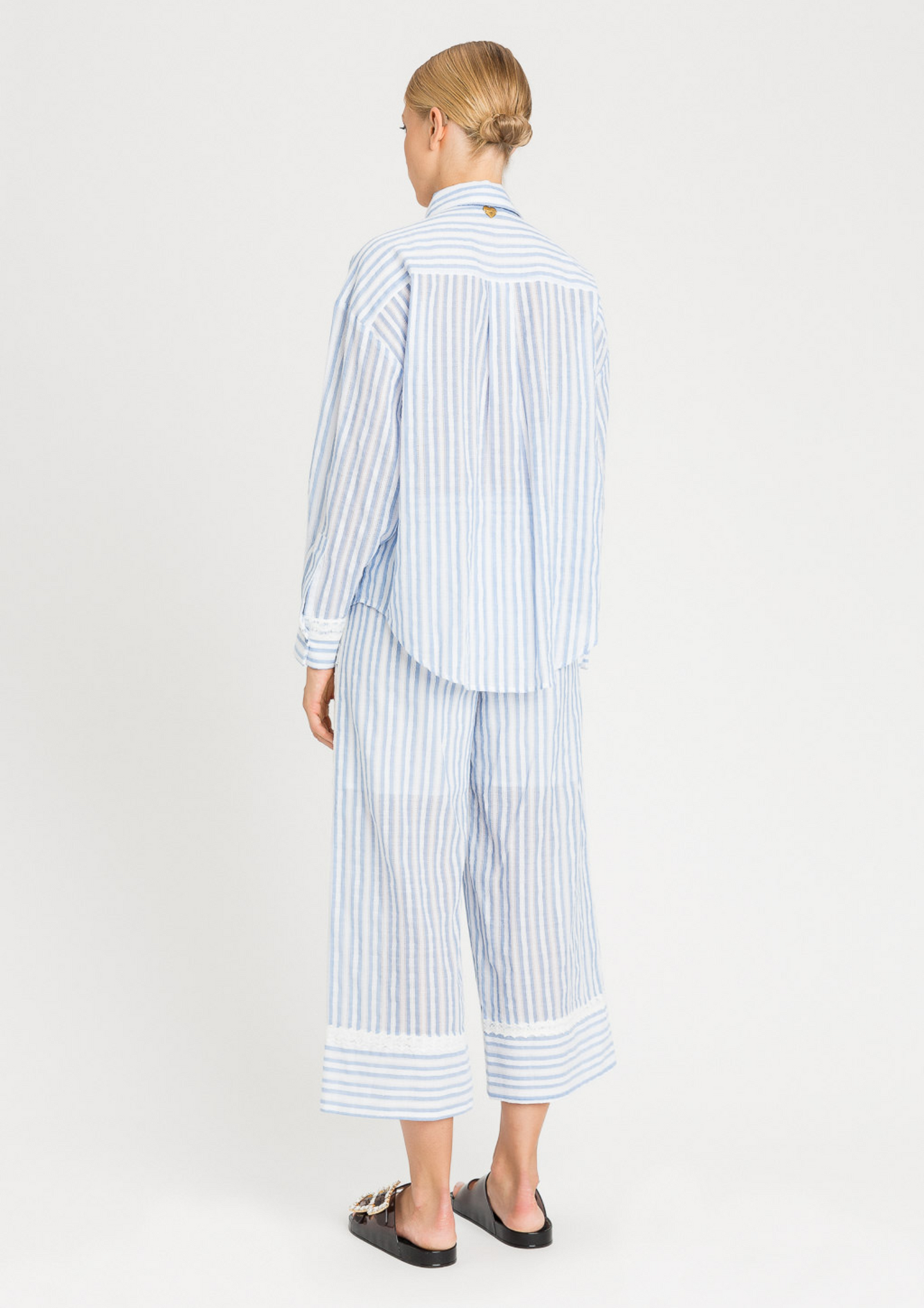 Calça palazzo jacquard com macramê Twinset