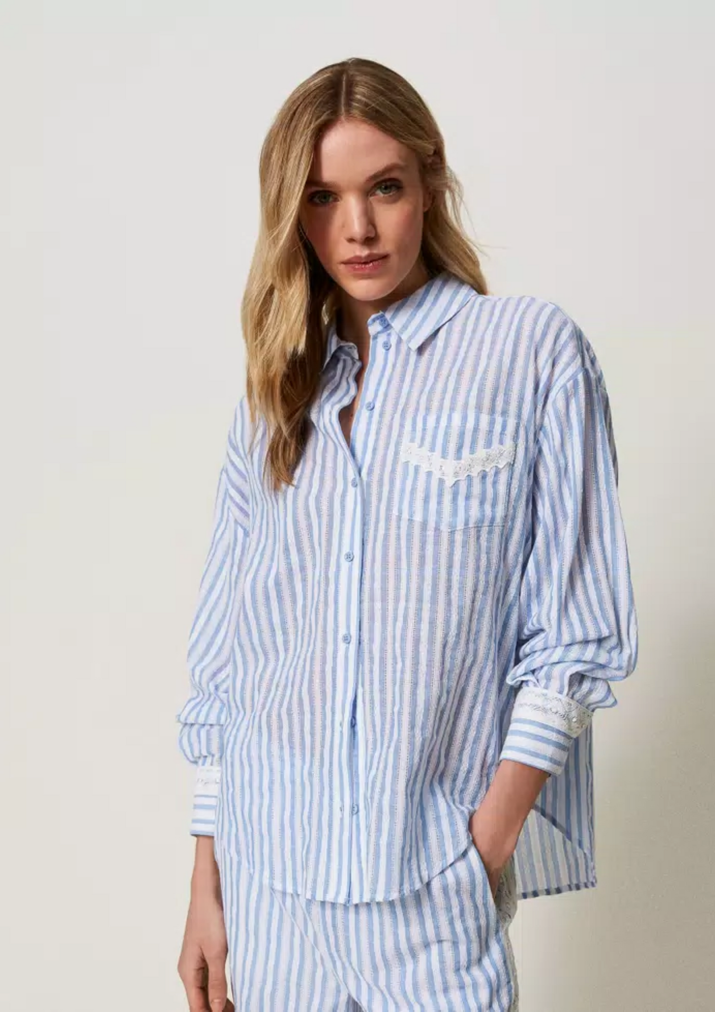 Camisa jacquard com macramê Twinset