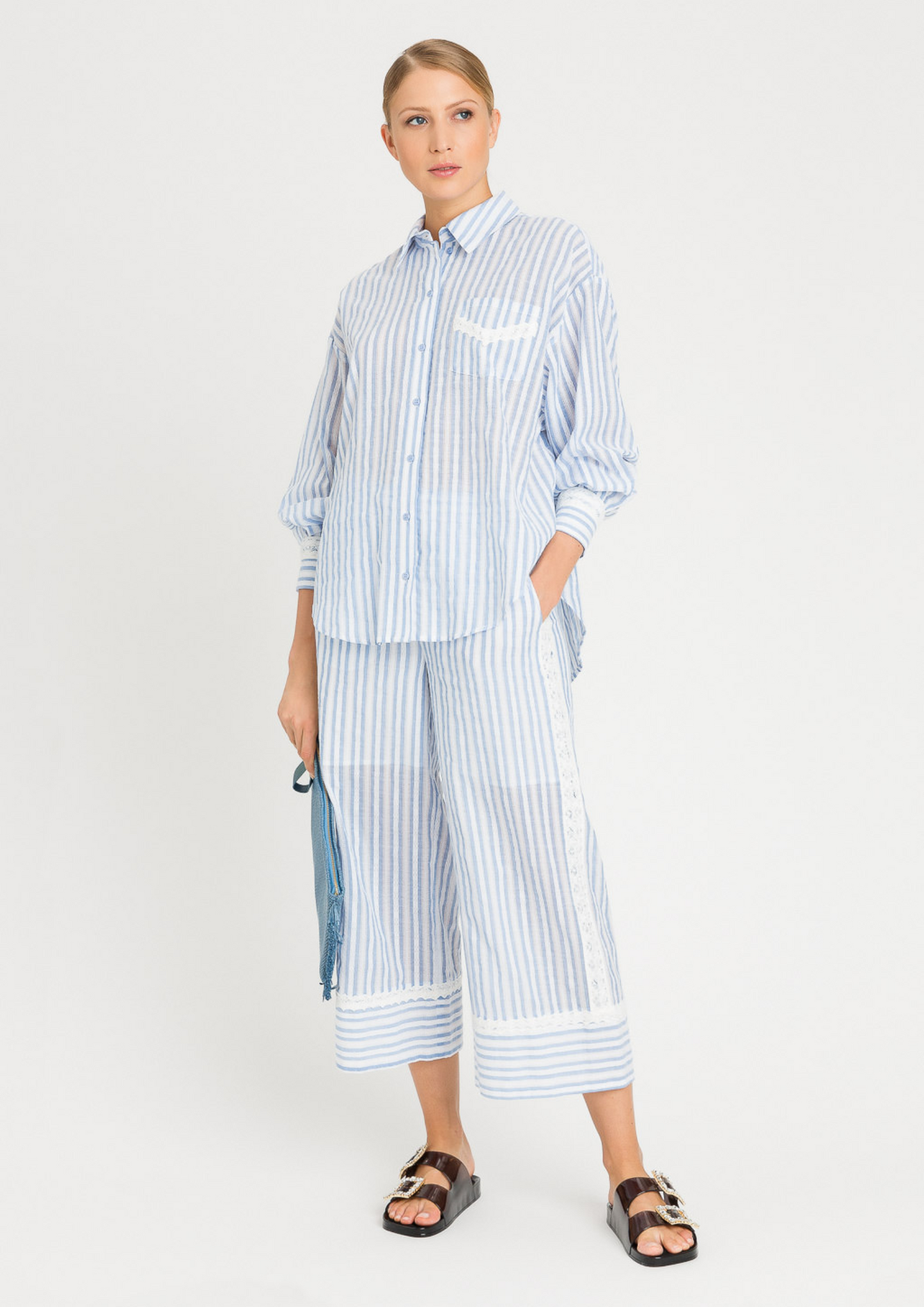Camisa jacquard com macramê Twinset