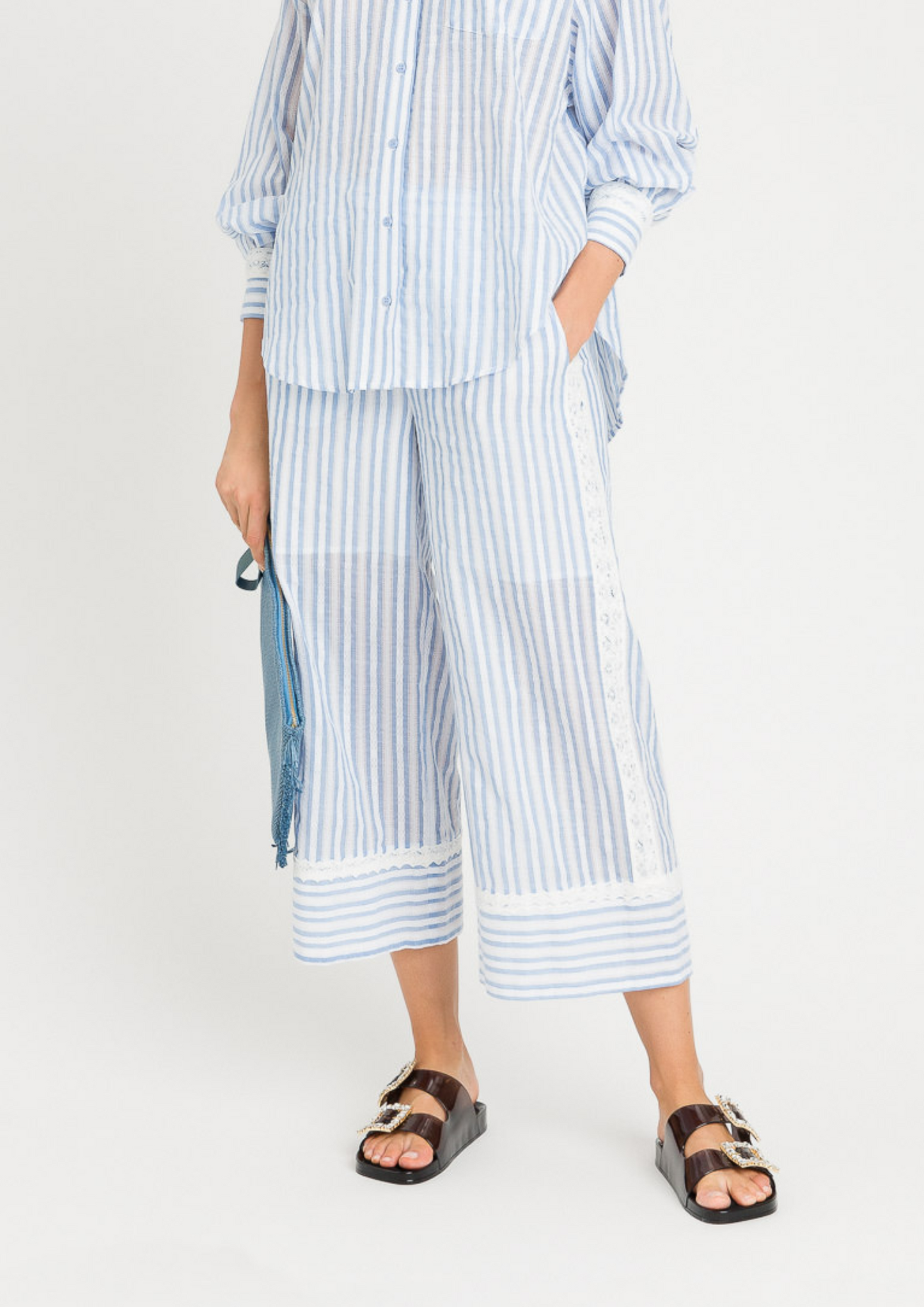 Calça palazzo jacquard com macramê Twinset